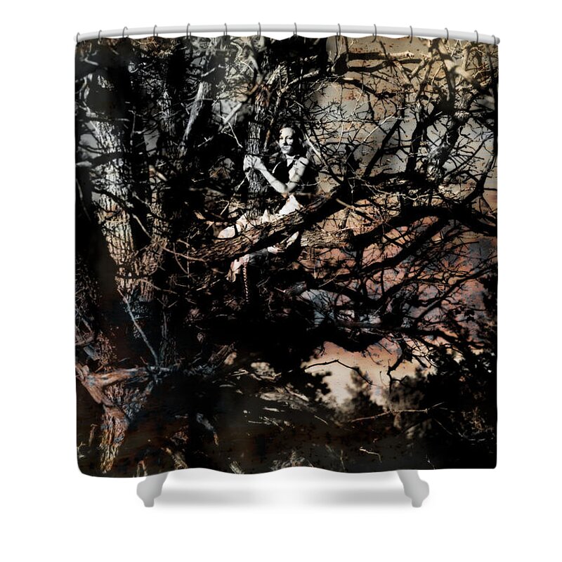 Woman Shower Curtain featuring the photograph Tree Sitter by Scott Sawyer