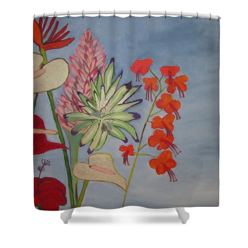 Ginger Lilies Shower Curtain featuring the painting Tropical Part Two by Jennylynd James