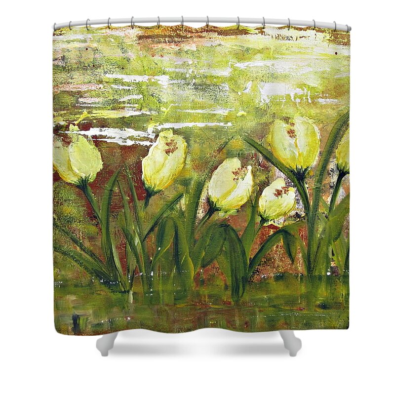 Tulip Shower Curtain featuring the painting Tulip Dance by Kathy Sheeran