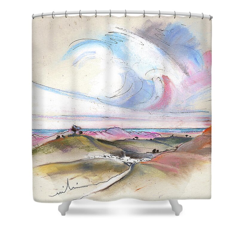 Spain Shower Curtain featuring the painting Turre in Spain 01 by Miki De Goodaboom