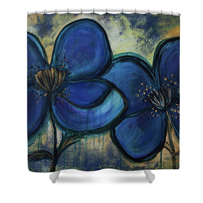 Poppies Shower Curtain featuring the painting Two Blue Poppies by Laurie Maves ART