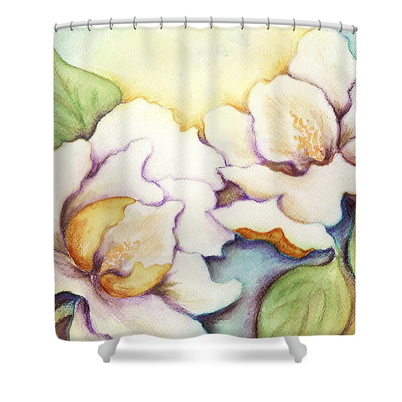 Magnolia Shower Curtain featuring the painting Two Magnolia Blossoms by Carla Parris