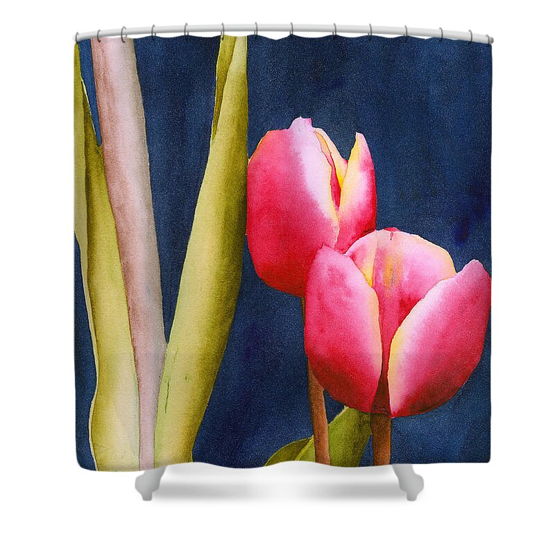 Two Shower Curtain featuring the painting Two Tulips by Ken Powers