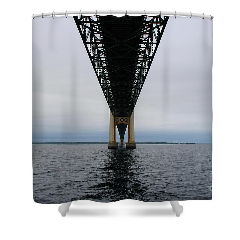 Bridge Shower Curtain featuring the photograph Under The Mackinac Bridge by Ronald Grogan