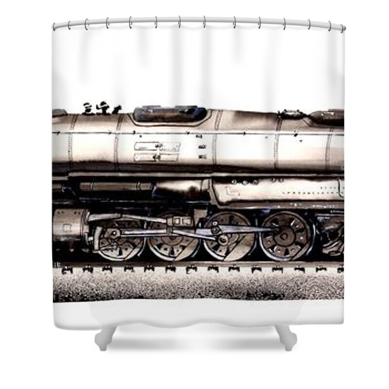 Railroad Shower Curtain featuring the painting Union Pacific 4-8-8-4 Steam Engine BIG BOY 4005 by J Vincent Scarpace