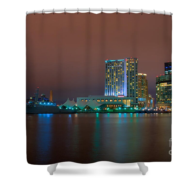 Baltimore Shower Curtain featuring the photograph USCGC Eagle and Inner Harbor East by Mark Dodd