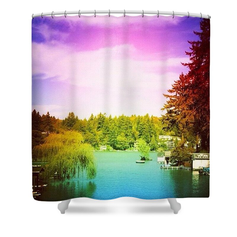 Landscapestyles_gf Shower Curtain featuring the photograph View Of Lake Oswego #lakes #landscapes by Anna Porter