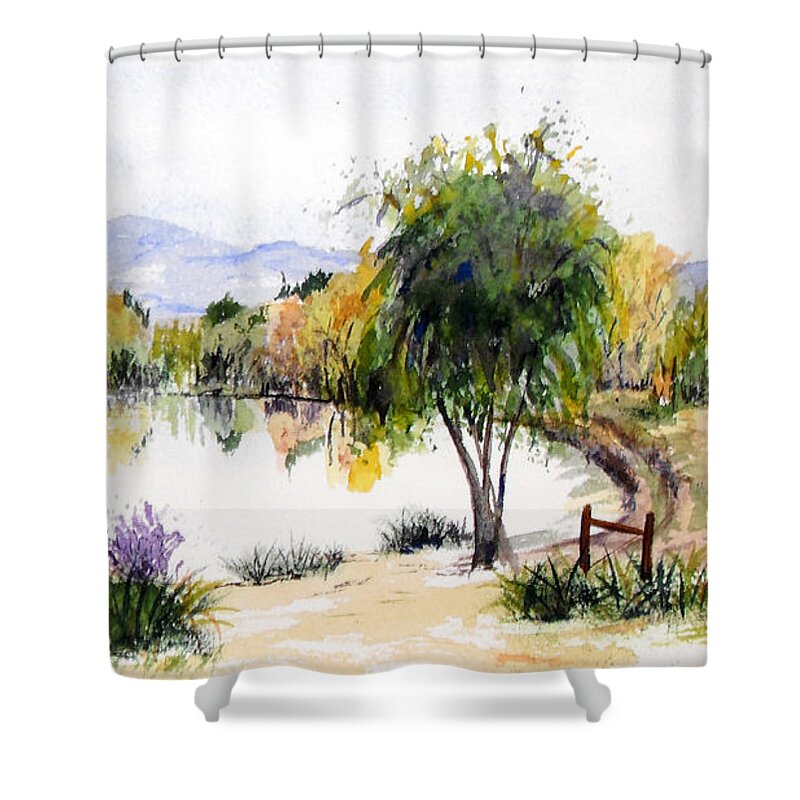 Landscape Shower Curtain featuring the painting View Outside Reno by Vicki Housel