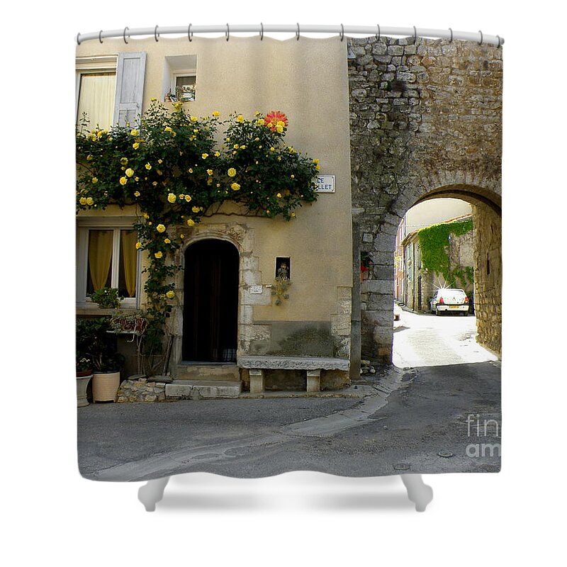 Village Scene Shower Curtain featuring the photograph Village house in Quinson by Lainie Wrightson