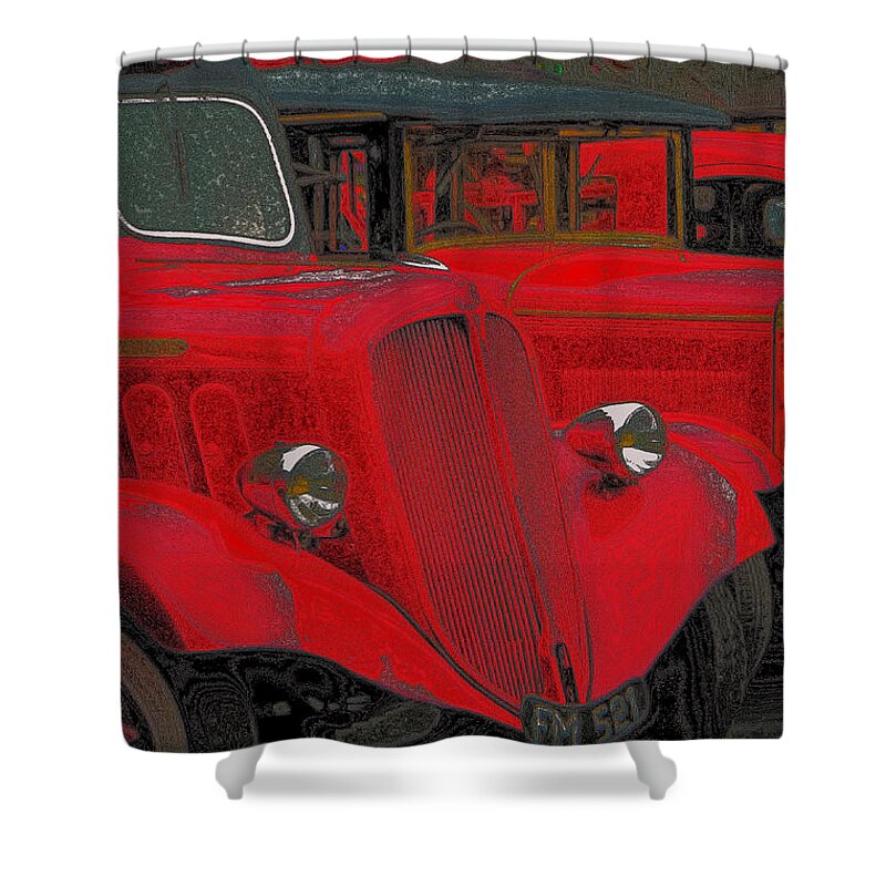Delahaye Truck Shower Curtain featuring the digital art Vintage Fire Truck Techno Art by Tony Grider