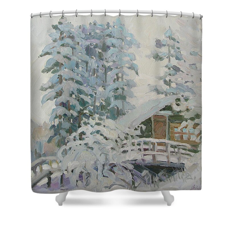Winter Shower Curtain featuring the painting Visiting Fairy Tales by Juliya Zhukova