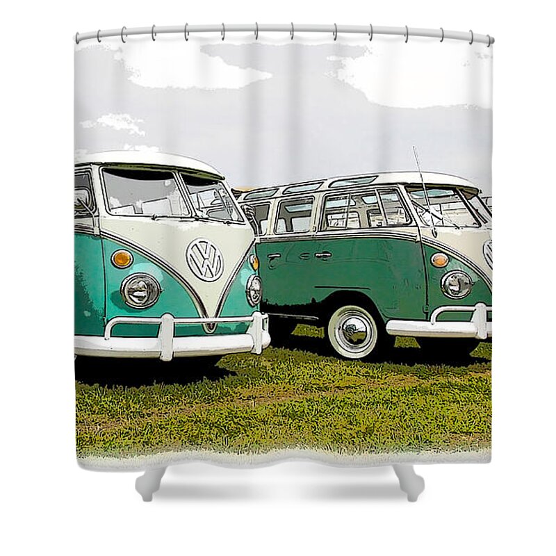 Volkswagen Shower Curtain featuring the photograph Volkswagen Bus Row by Steve McKinzie