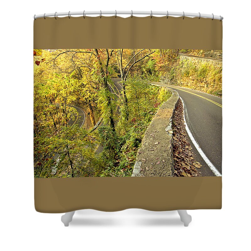 W Road Shower Curtain featuring the photograph W Road in Autumn by Tom and Pat Cory