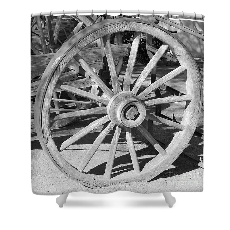 Wagon Shower Curtain featuring the photograph Wagon Wheel by Pamela Walrath