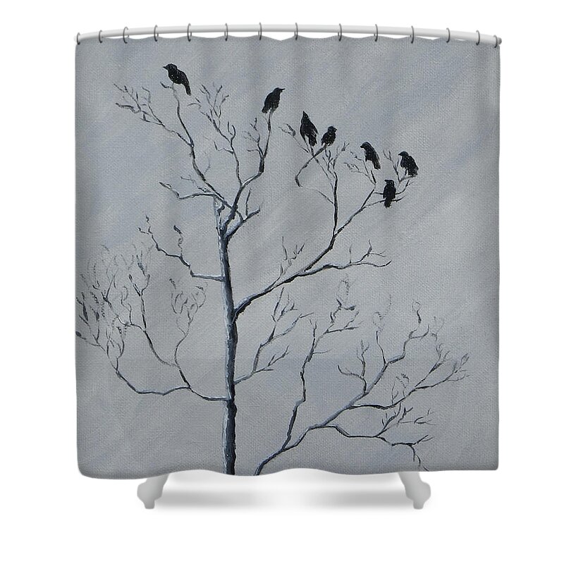 Birds Shower Curtain featuring the painting Waiting For The Sun by Jackie Irwin