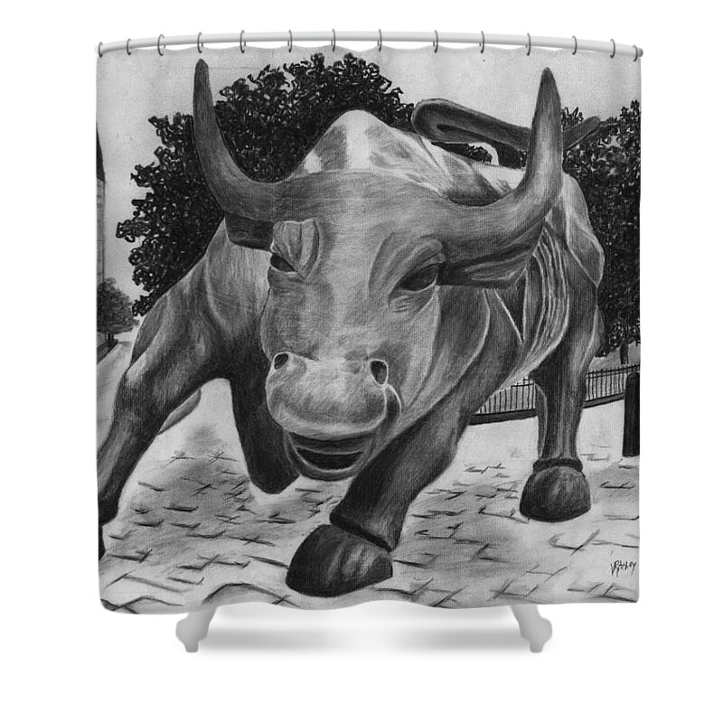 Wall Street Bull Shower Curtain featuring the drawing Wall Street Bull by Vic Ritchey