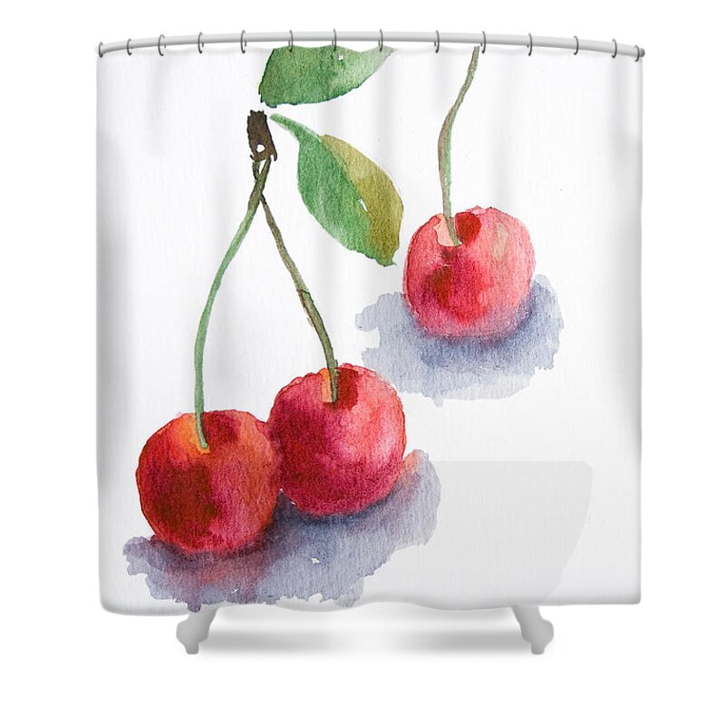 Berry Shower Curtain featuring the painting Watercolor cherry by Regina Jershova