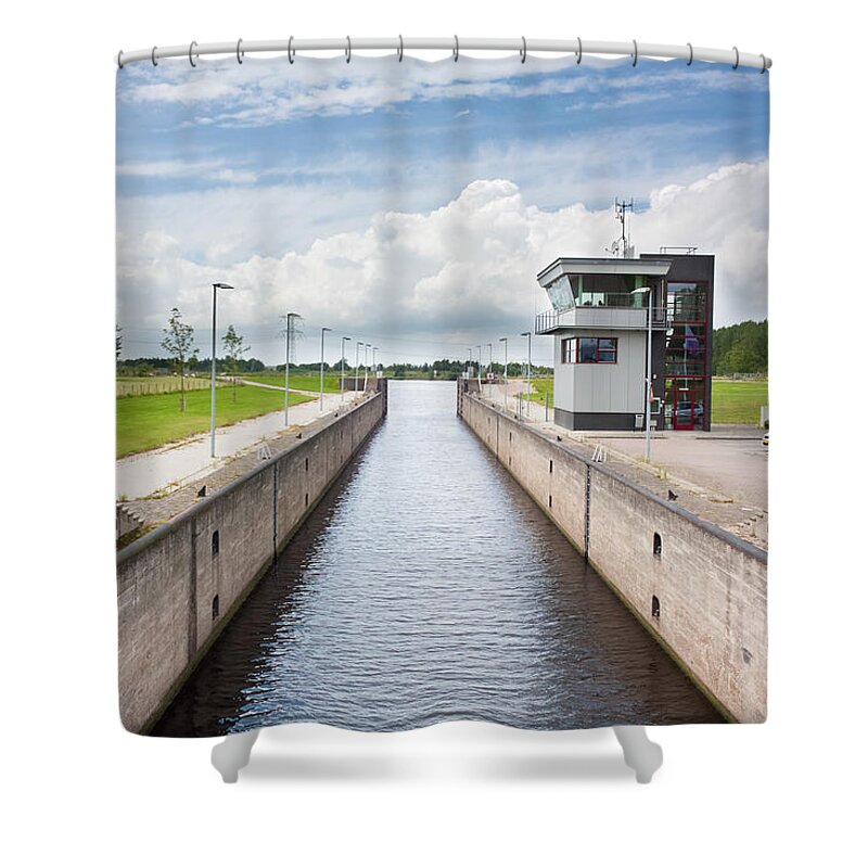 Blue Shower Curtain featuring the photograph Waterlock by Semmick Photo
