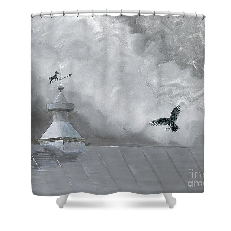 Crow Shower Curtain featuring the painting Weather Vane by Jackie Irwin