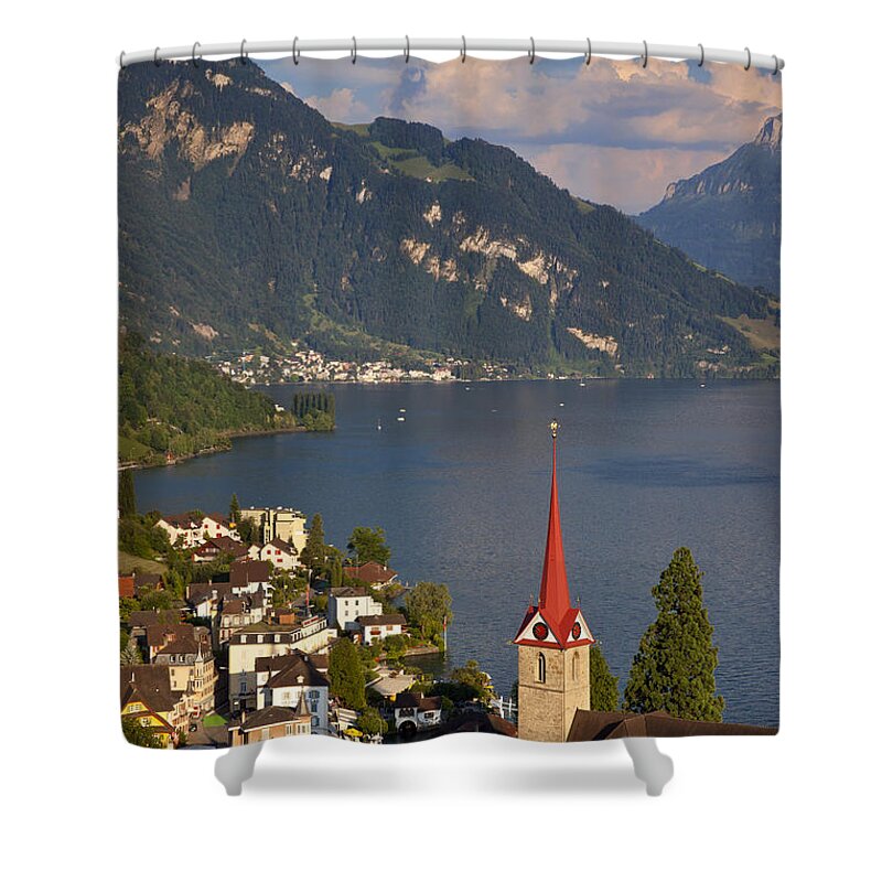 Saint Shower Curtain featuring the photograph Weggis Switzerland by Brian Jannsen