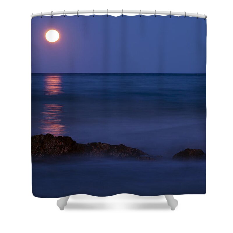 Moon Shower Curtain featuring the photograph Wells Beach Maine Moonrise by Glenn Gordon