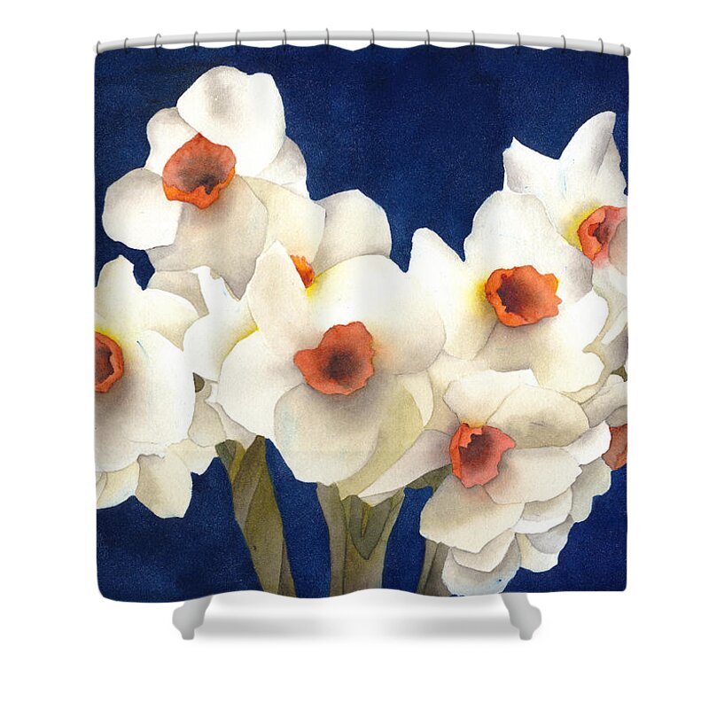 White Shower Curtain featuring the painting White Bouquet by Ken Powers