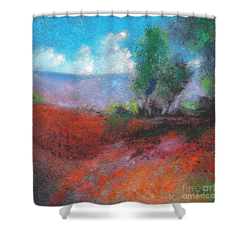 Texture Shower Curtain featuring the painting White Clouds Purple Haze by Neil McBride