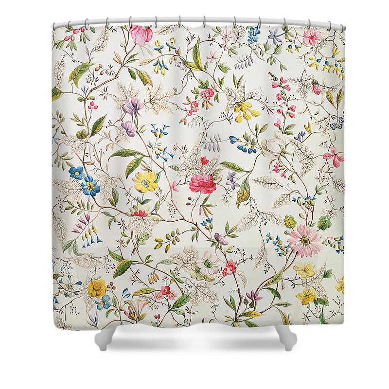 Kilburn Shower Curtain featuring the painting Wild flowers design for silk material by William Kilburn