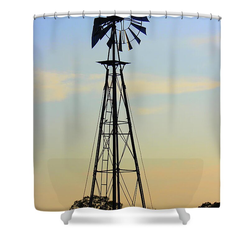 Windmill Shower Curtain featuring the photograph Windmill At Dusk by Kathy White