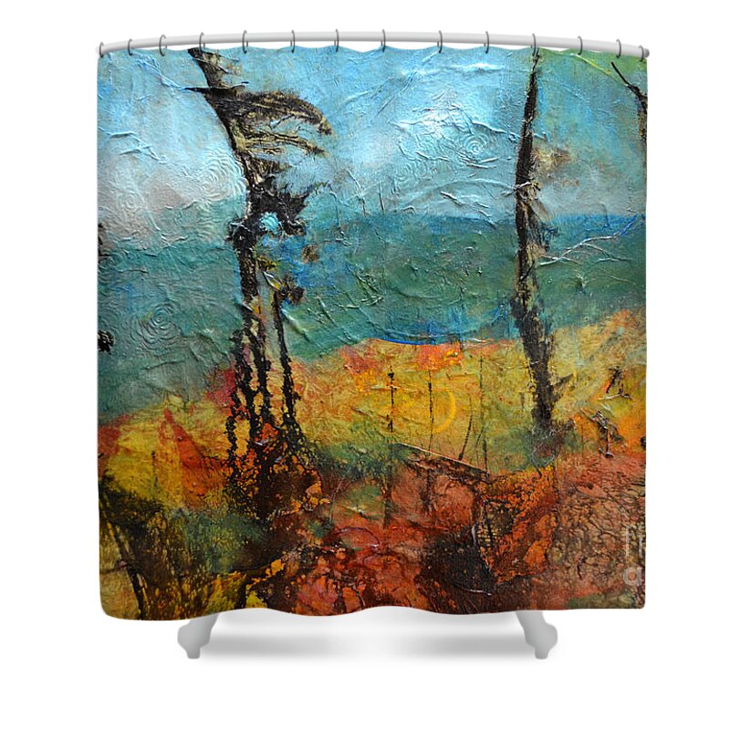 Pines Shower Curtain featuring the painting Windswept Pines by Claire Bull