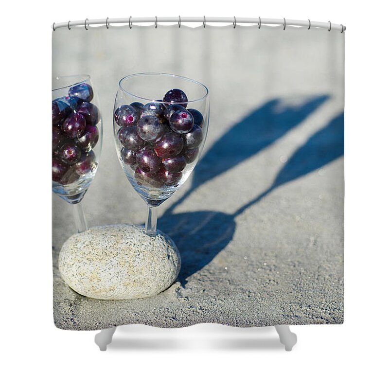 Grapes Shower Curtain featuring the photograph Wine glass with grapes by Mats Silvan