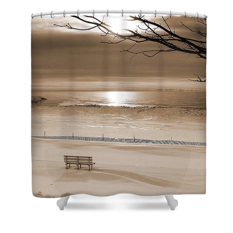 Algoma Shower Curtain featuring the photograph Winter Beach Morning sepia by Bill Pevlor