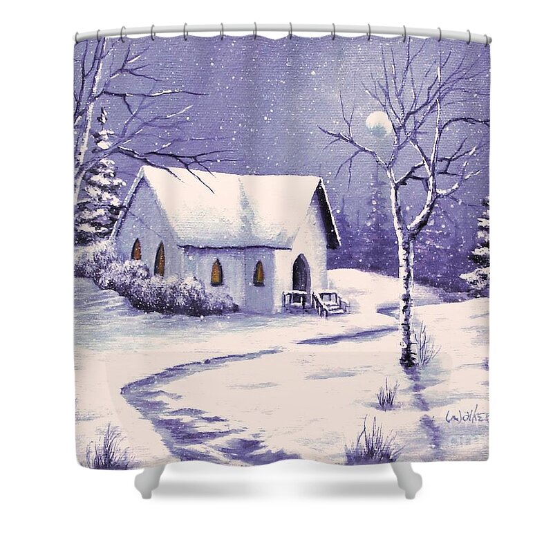 Church Shower Curtain featuring the painting Winter Peace by Jerry Walker