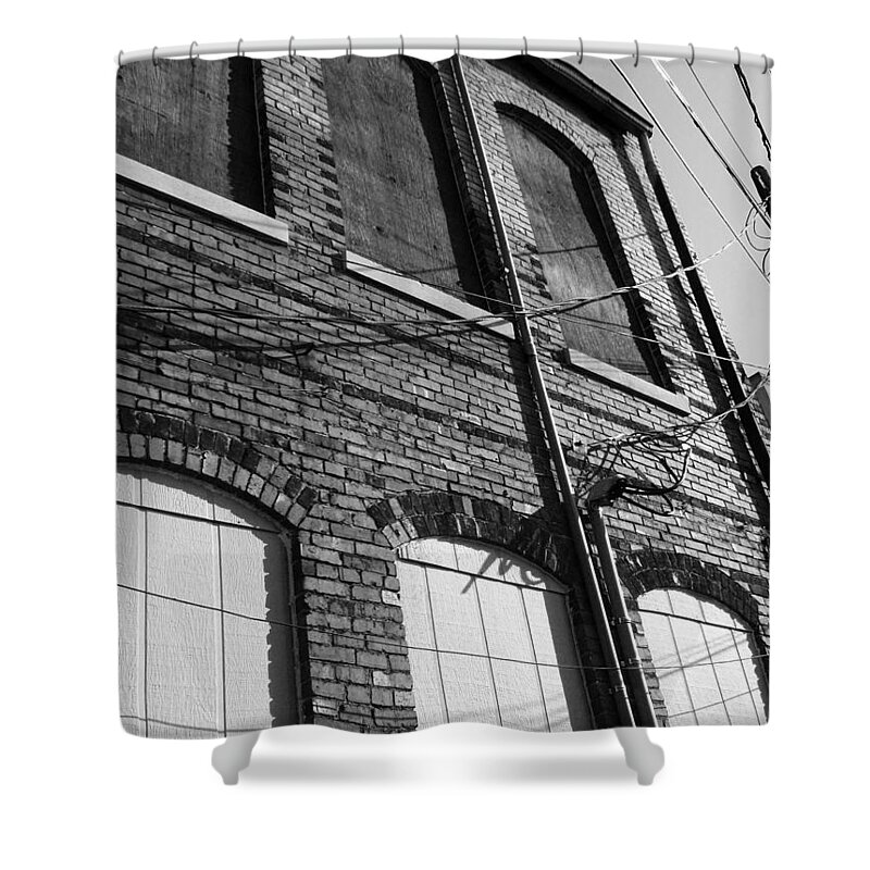 Wire Shower Curtain featuring the photograph Wired in Black and White by Kathy Clark