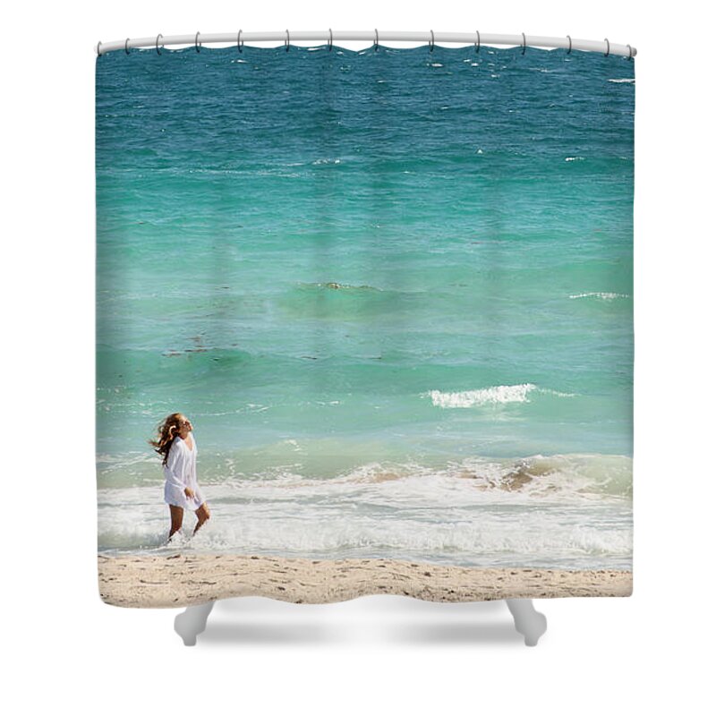 Miami Shower Curtain featuring the photograph Woman by Milena Boeva
