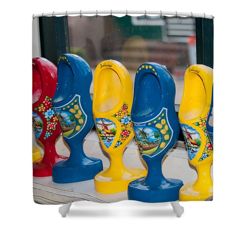 Amsterdam Shower Curtain featuring the digital art Wooden Shoes by Carol Ailles