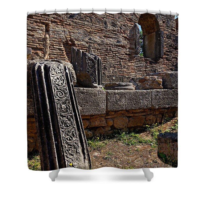 Ancient Shower Curtain featuring the photograph Workshop of Pheidias - Ancient Olympia by Constantinos Iliopoulos