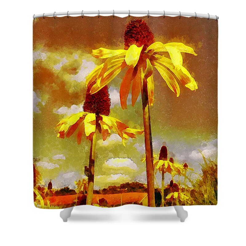 Yellow Echinacea Shower Curtain featuring the photograph Yellow Echinacea Van Gogh style by Chris Thaxter