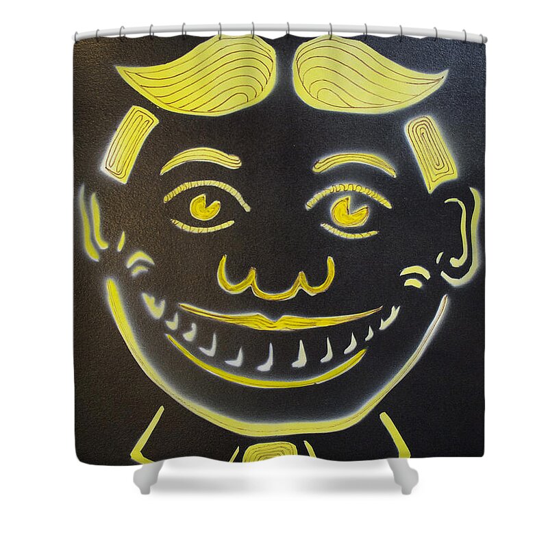 Tillie Of Asbury Park Shower Curtain featuring the painting Yellow on Black Tillie by Patricia Arroyo
