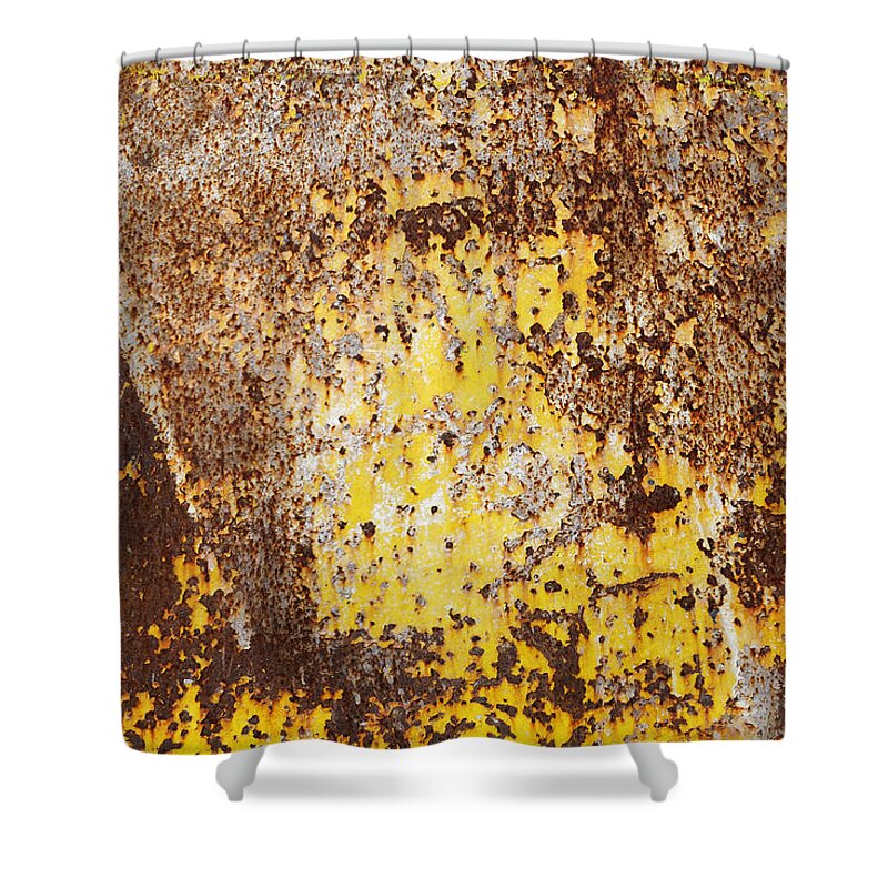 Metal Shower Curtain featuring the photograph Yellow rusty metal surface by Matthias Hauser