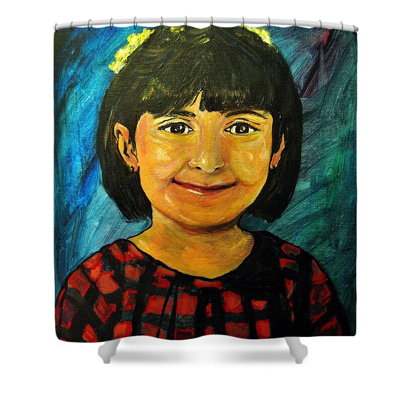 Young Girl 4 Shower Curtain featuring the pastel Young girl 4 by Amanda Dinan