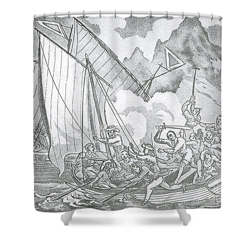 History Shower Curtain featuring the Zheng Yis Pirates Capture John Turner by Photo Researchers