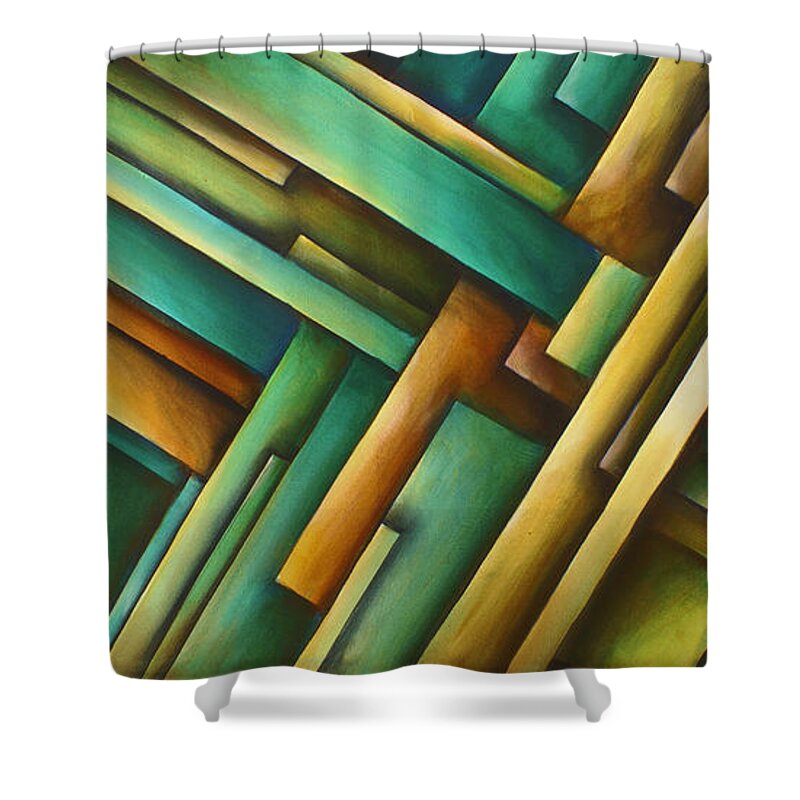 Geometric Shower Curtain featuring the painting ' Labyrinth' by Michael Lang