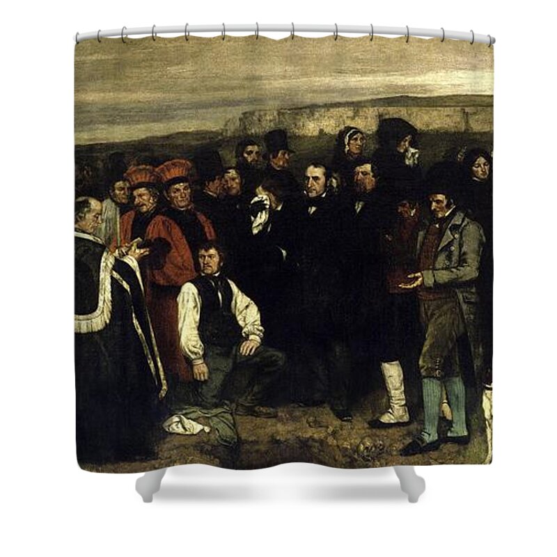 Gustave Courbet Shower Curtain featuring the painting A Burial at Ornans by Celestial Images
