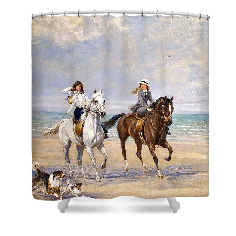 Heywood Hardy - A Ride By The Sea Shower Curtain featuring the painting A Ride by the Sea by MotionAge Designs