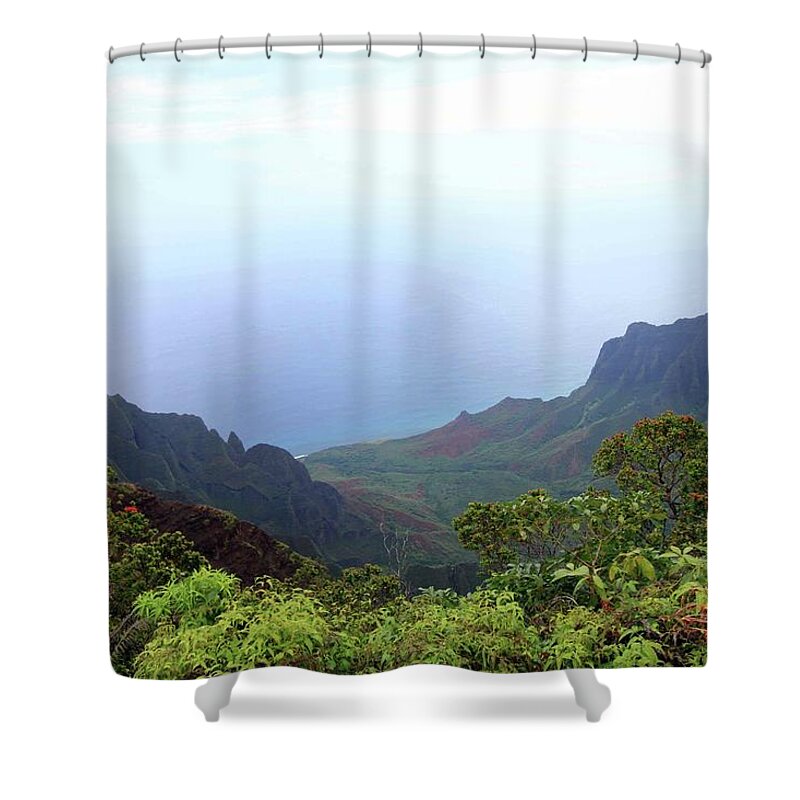 Landscape Shower Curtain featuring the photograph Napali Coast Overlook by Mary Haber