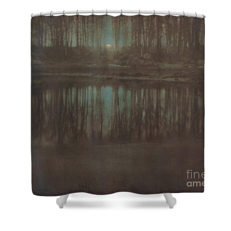 Edward Steichen Shower Curtain featuring the painting Pond Moonlight by MotionAge Designs