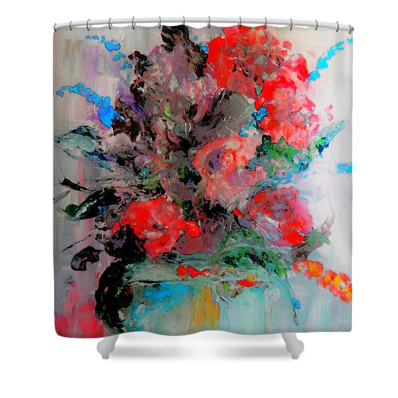Flowers Shower Curtain featuring the painting Red Rose Arrangement by Lisa Kaiser