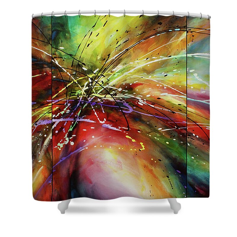 Abstract Shower Curtain featuring the painting ' Shattered Forms ' by Michael Lang