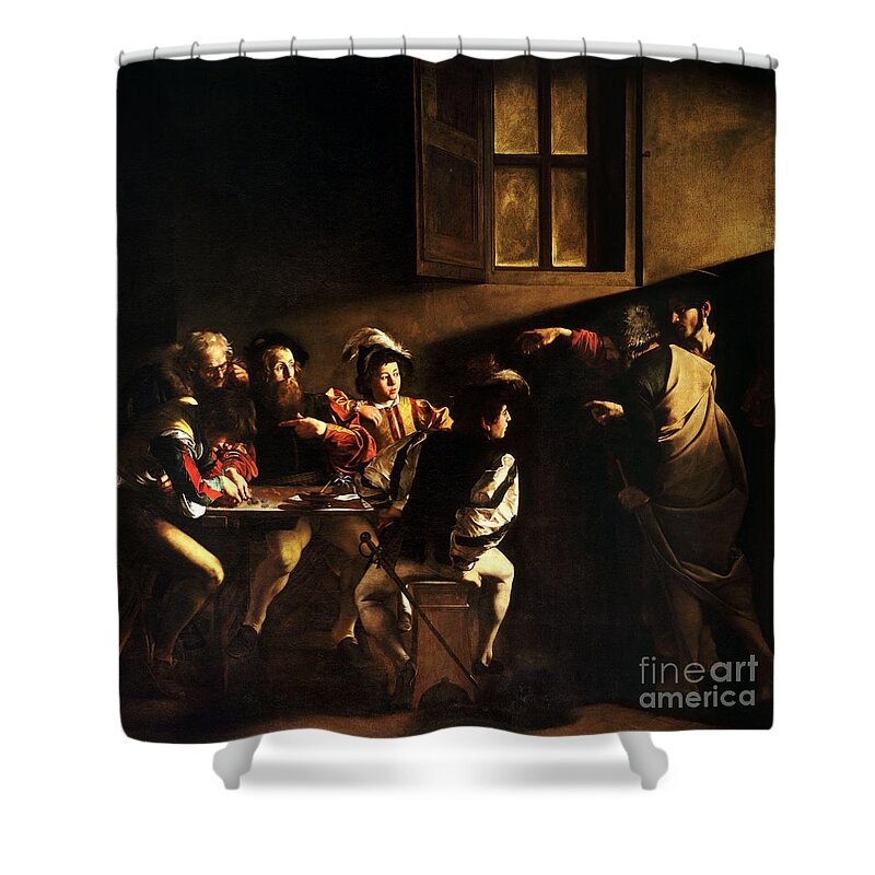 Caravaggio Shower Curtain featuring the painting The Calling of Saint Matthew #1 by Celestial Images